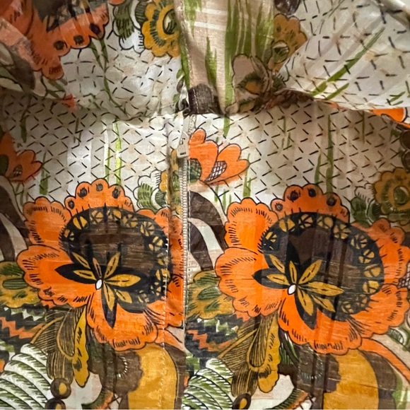 Vintage 70s Orange & Brown Floral Ruffle Neck Maxi Dress Approx Women XS - Picture 10 of 16